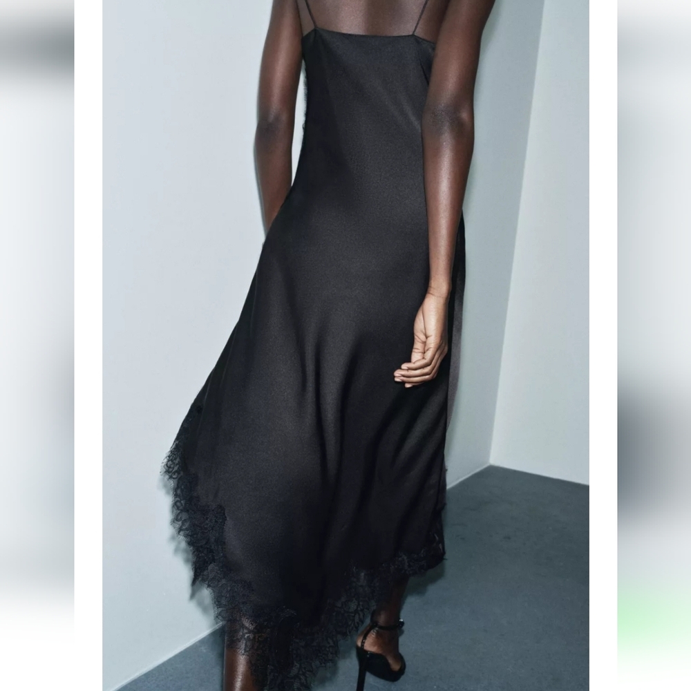 ZARA ASYMMETRIC LACE DRESS BLACK - Picture 9 of 12